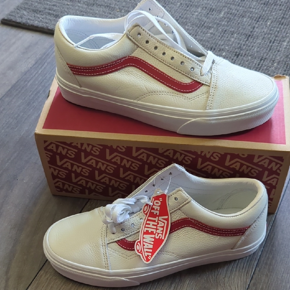 Vans Old Skool  Leather Pop White and Red Low-Tops
